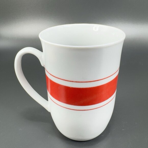 Vintage Leonard White Ceramic Coffee Mug Cup Set 2 Red Orange Band Mugs Cups Set - Picture 9 of 13